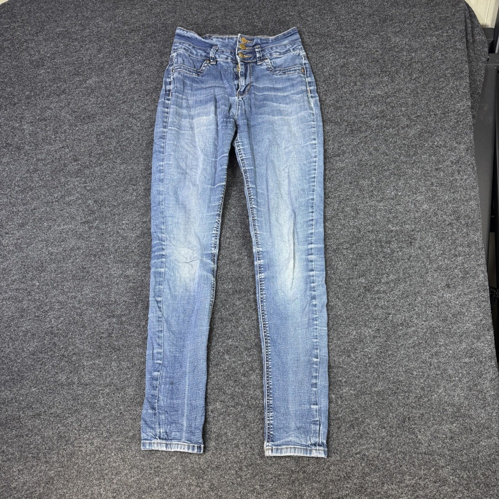 YMI Jeans Girls 16 Blue Denim Cotton Stretch Medium Wash Skinny High Waisted